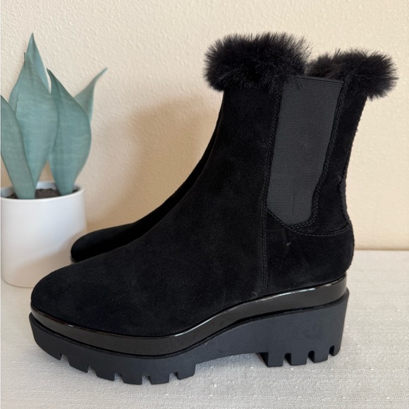 New DKNY Black Suede Platform Faux Fur Ankle Boots - Picture 7 of 12